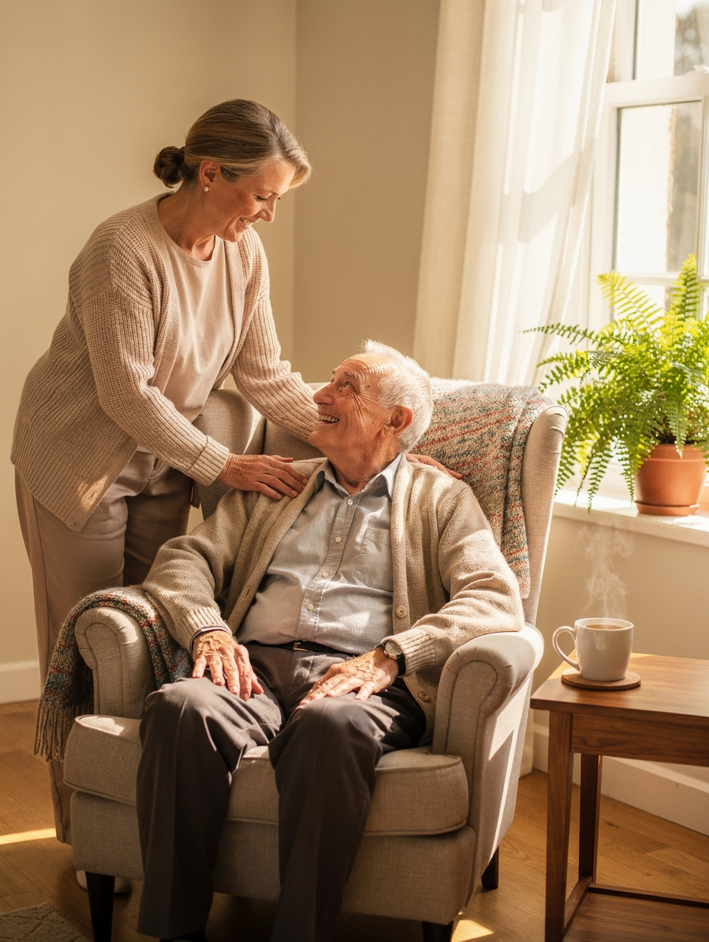 Friendly caregiver at work in a Northern Virginia home