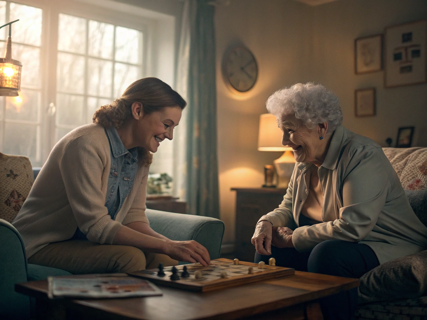 Respite caregiver providing companionship to an older adult